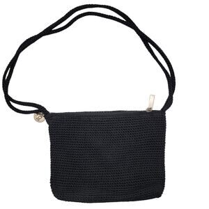 The Sak Black Crochet Zip Top Double Strap Shoulder Bag